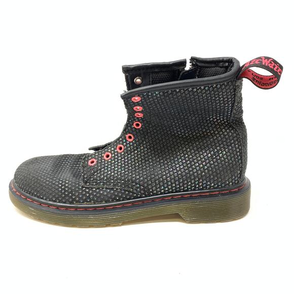 Dr. Martens Women's Sz 5 Delaney Combat Boots Black Textured Iridescent NO LACES - Picture 1 of 7